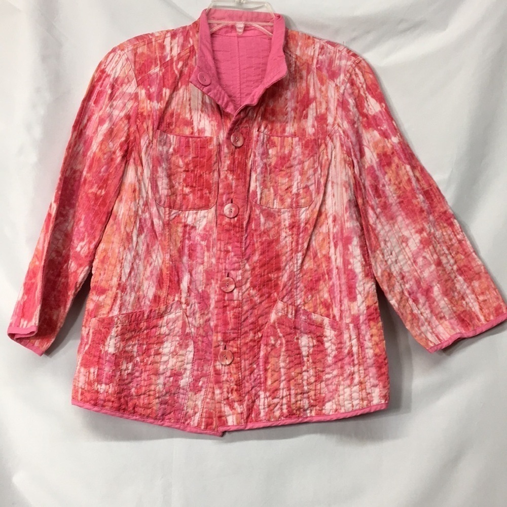 Chicos Reversible Pink Tie Dye Jacket Size M Like-NEW